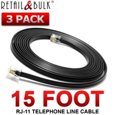 3 Pack 15 Foot Telephone Cord RJ11 6P4C Professional Grade Phone Line Cable