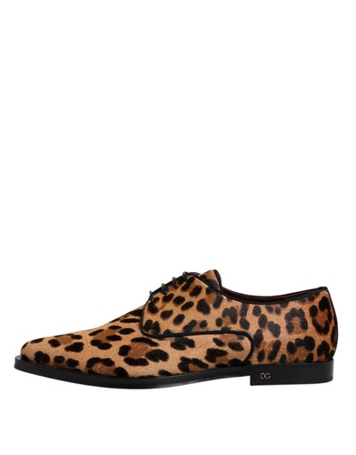 Dolce&Gabbana Men Brown Derby Shoes Fur Leather Leopard Print Booties Sz EU 41.5 - Picture 6 of 8