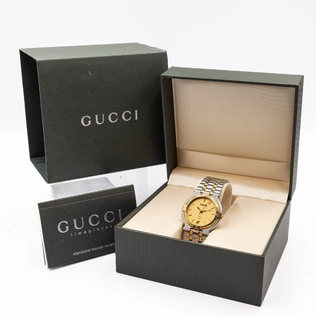 [Exc+5 avec boite] Montre Homme GUCCI 9000M Cadran Noir Quartz Occasion Fonctionne