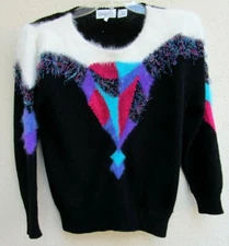 VTG 80s..EUGENIA..FUZZY..MULTI-COLORED..MOHAIR & WOOL BLEND..SWEATER..sz L