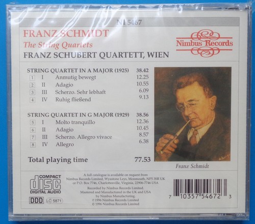 Franz Schubert Quartett Wien FRANZ SCHMIDT Streichquartette - Nimbus CD VERSIEGELT - Bild 2 von 2