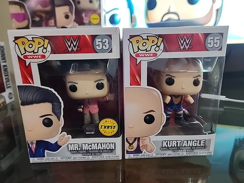 Funko Pop Wwe Kurt Angle 55 + Mr. McMahon 53 Chase Protector Also Included