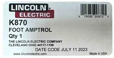 New Open Box Lincoln Electric K870 Foot Amptrol, 6 Pin. WELDING AMPTROL. 25FT.