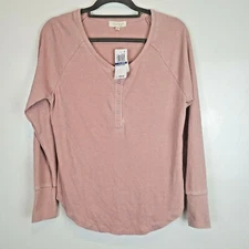 Ultra Flirt Juniors' Thermal Henley Shirt Top Warm & Fuzzy Size Large Snap Up 