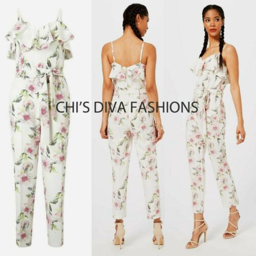 MISS SELFRIDGE Floral Ruffle Strappy Belted Jumpsuit  UK 10, 12 RRP £55 - Imagen 1 de 4