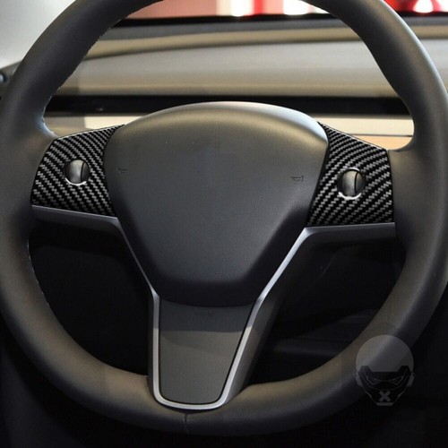 3x Carbon Fiber Interior Steering Wheel Cover Trim For Tesla Model Y/3 2017-2022 - Picture 6 of 12