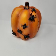 Halloween foam pumpkin with spiders 10.5" spooky orange V1