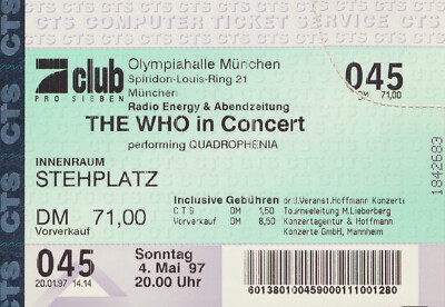 The Who - Olympiahalle, Munich, May 4, 1997 [Germany] - Ticket Stub