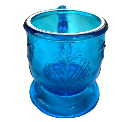 EAPG 1880's Atterbury Glass Co. Robin Eastlake Child's Mug Blue Bird & Wheat Vtg - Picture 4 of 5
