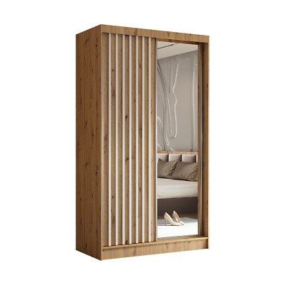 Kleiderschrank Erika 120 cm, mit Lamellen, mit oder ohne Spiegel, 2 Schiebetüren