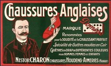 Chaussures Anglaises 1920s FRENCH Shoe Advertising Cardboard Lith Sign Brussels