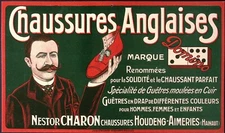 Chaussures Anglaises 1920s FRENCH Shoe Advertising Cardboard Lith Sign Brussels