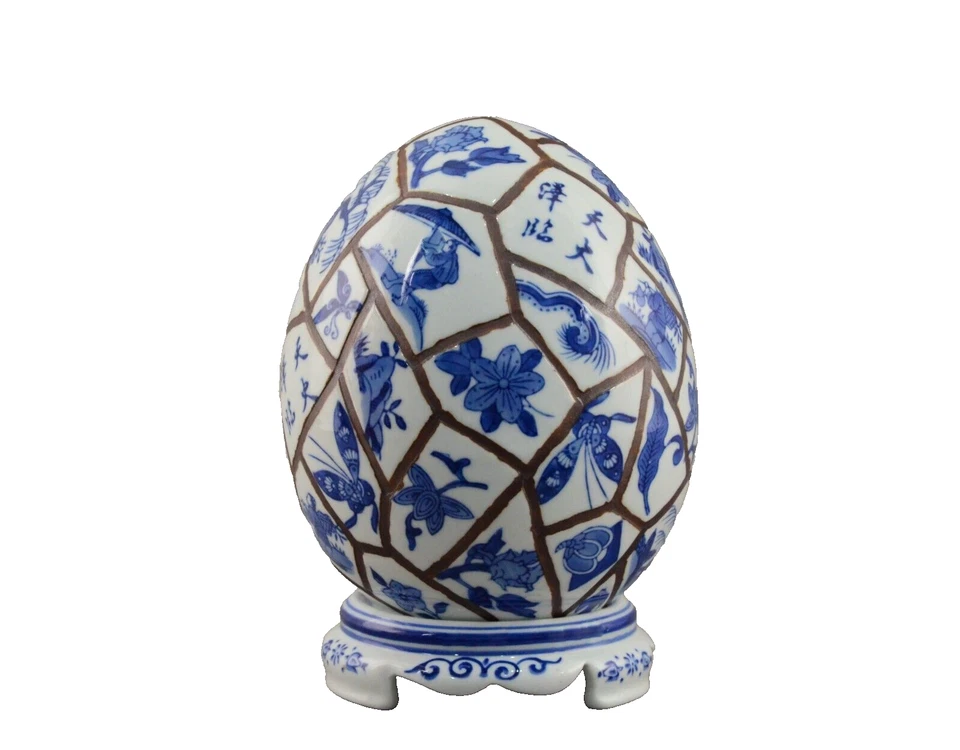 Chinese Original Vintage Signed Porcelain Fengshui Egg Figurine Statue Sculpture - Image 2 of 4
