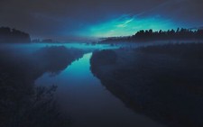 Landscape nature sky clouds water cyan river night mist Custom Gaming Mat Desk