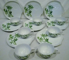 8 Snack Plates & 7 Cups Set Omega China Japan Calcutta Bamboo Pattern