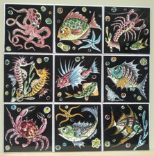 CERAMICA VIETRI MATTONELLE CM 15X15 DECORATE A MANO SERIE DA 9 PEZZI