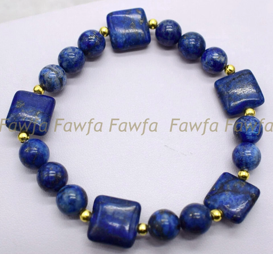 8 mm Rund 12 mm Quadratisch Natürlich Blau Lapislazuli Edelstein Perlen Armband 7,5 Zoll