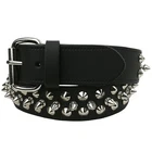 38mm 2 Row Conical With Middle Spike UK Handmade Real Leather Belt B873