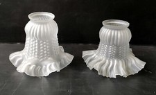 2 Paralume IN Vetro Depoli Bianco Bordo Pizzo Art Deco Per Lampadario O Applique