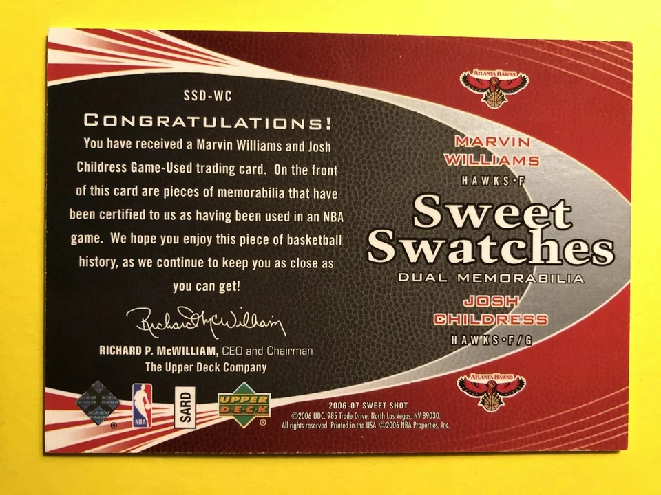 2006/2007 upper deck Marvin Williams/Josh childress duel swatches SSD-WC 045/199 - Image 2 of 3