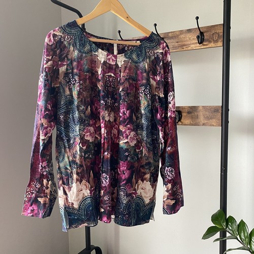 Soft Surroundings elevadas long sleeve top in teal multi floral size L (14-16) - Picture 2 of 7