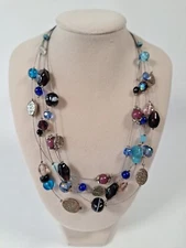 Lia Sophia Caspian Sea Necklace Silver Wire Multi Tone Blue Beads 