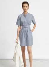 New Everlane Blue White Cotton  Belted  Shirt Dress Womens 2 A66