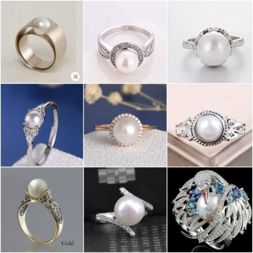 Exquisite 925 Silver Ring for Women Wedding Pearl Rings Jewelry Gift Size 6-10 - Afbeelding 1 van 41