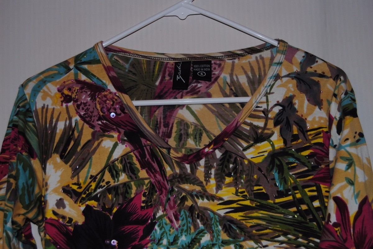 トップス Yoshi Women's YOSHI Multi Color Tropical Flowers Birds Knit Top