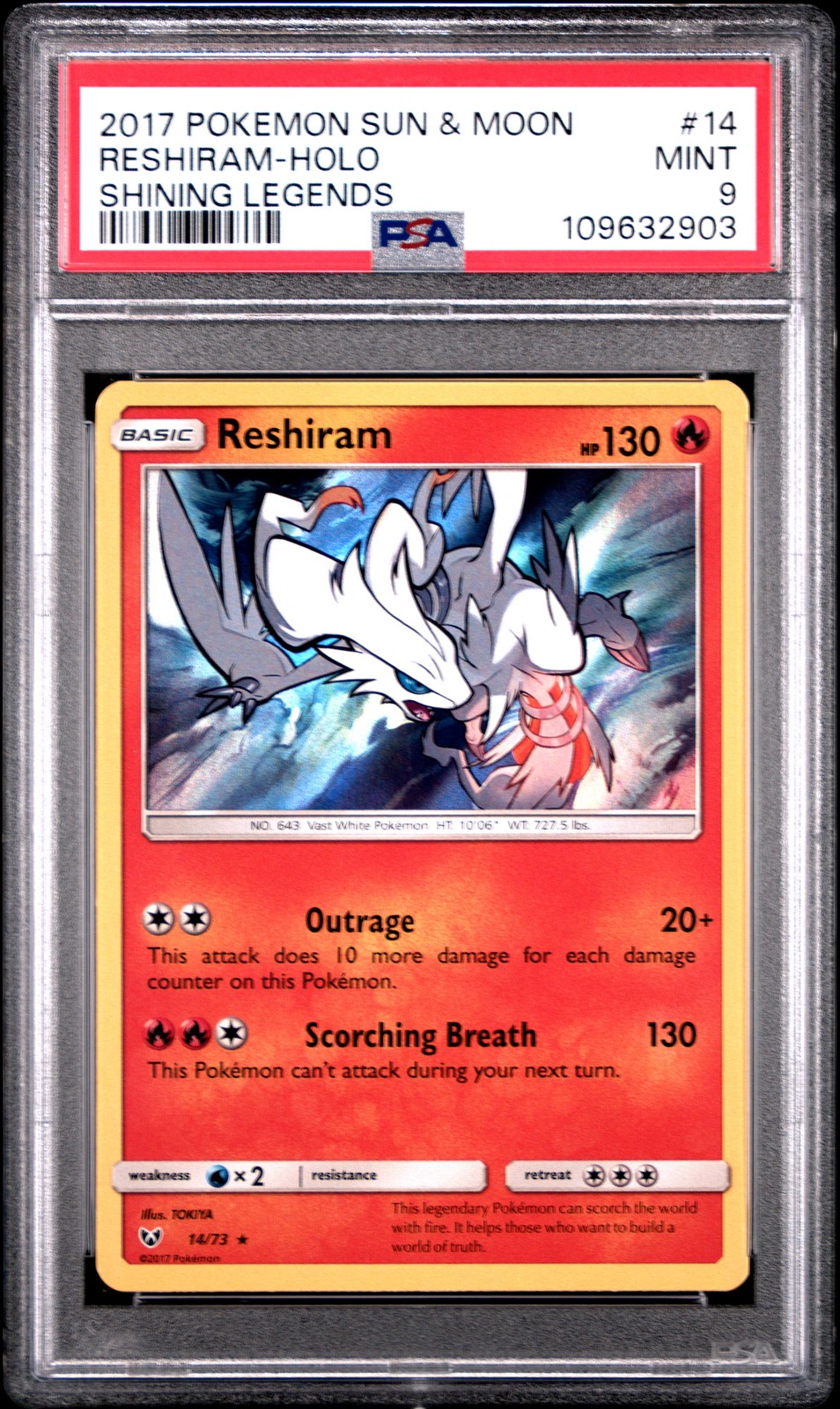 2017 POKEMON SUN & MOON SHINING LEGENDS #14 RESHIRAM-HOLO PSA 9