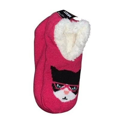 New with Tags MIXIT Womens LXL Fuzzy Lined Cozy Cat Face Slipper Socks Pink