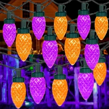 2PK 100LED Orange and Purple C9 Halloween Lights Waterproof Indoor Outdoor, Exte