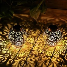2 Pcs Solar LED Morrocan Lantern Hanging Outdoor Garden Lamp Light Decoration UK