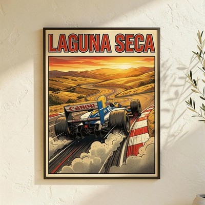 F1 Racing Poster Print Laguna Seca Vintage Style Retro Motorsport Wall Art