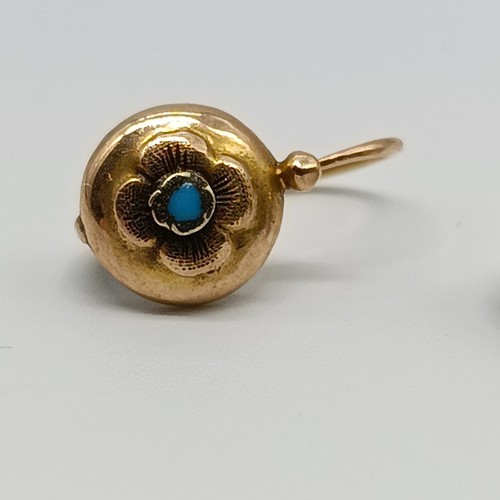 Antike Biedermeier Ohrringe aus 14K Gold & Türkis , signiert - 1,2 Gramm - Picture 6 of 20