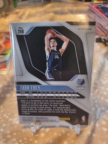 2024-25 Panini Prizm - Zach Edey #249 Silver Prizm (RC) - Picture 3 of 4