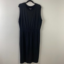 Athleta Santorini Cinch Dress XL Black Midi Stretch Sleeveless Jersey Knit