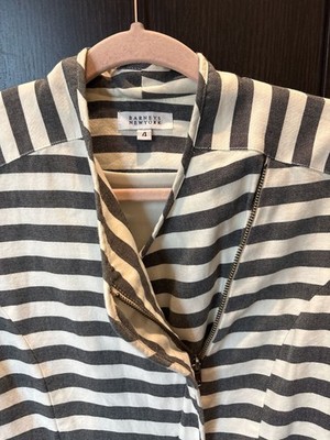 Barneys New York Striped Asymmetrical Zip Moto Jacket Size 4