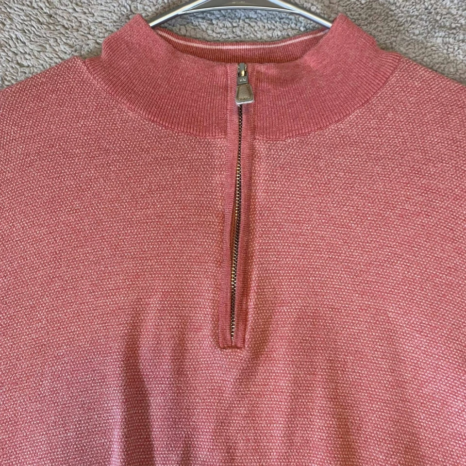 Suéter Pullover Peter Millar Para Hombre 1/4 Cremallera Grande Coral Rosa Pima Algodón Seda Foto 2 de 4