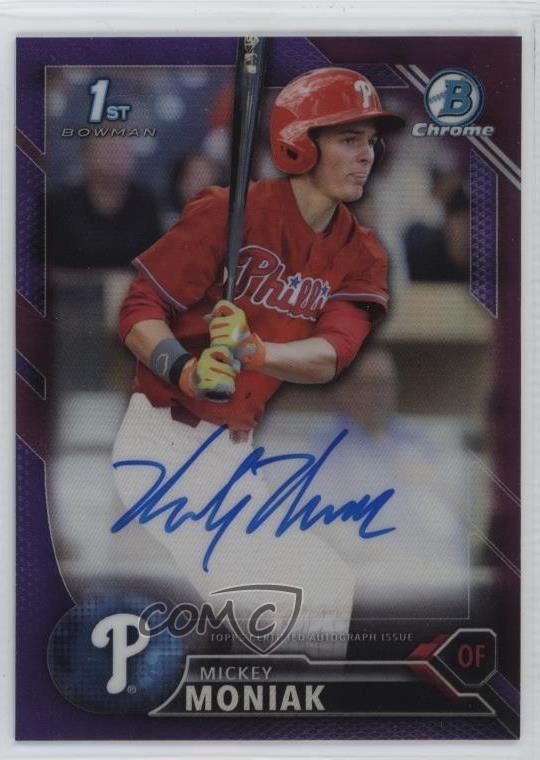 2016 Bowman Draft Chrome Pick Purple Refractor 242/250 Mickey Moniak Auto i6j