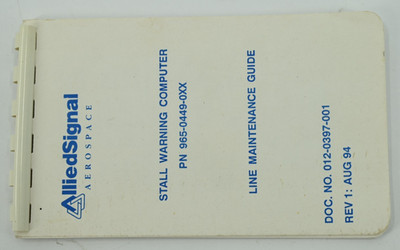 Allied Signal Stall Warning Computer Line Maintenance Guide 012-0397-001
