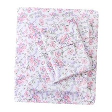 Cozy Vintage Microfiber Printed Sheet Set - Soft Full Pink Purple Flowers