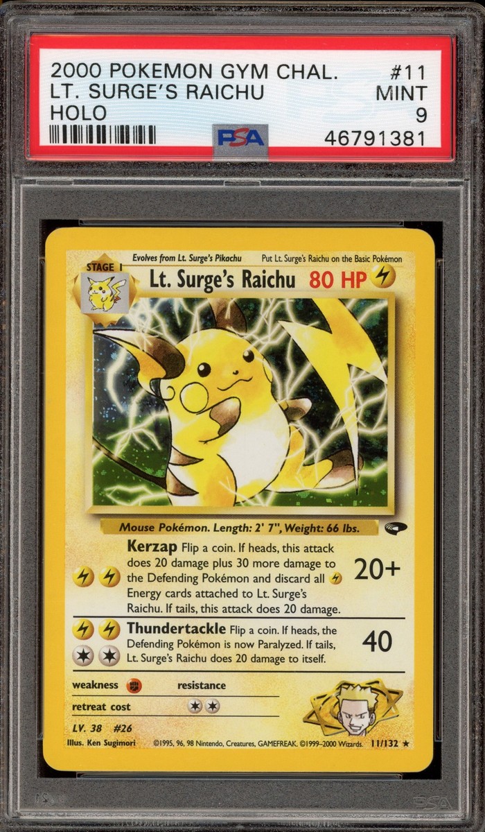 Pokemon Lt. Surge's Raichu Gym Challenge Unlimited Holo Rare #11 PSA 9 Mint