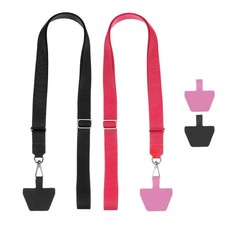 2Pcs Smart Phone Lanyard with 4 Patches, Black/Light Red 55-30cm 