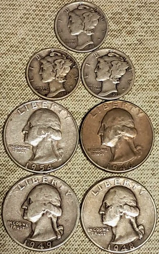 $1.30 Face Silver Washington Quarters & Mercury Dimes 1935 Through 1954  F - XF!