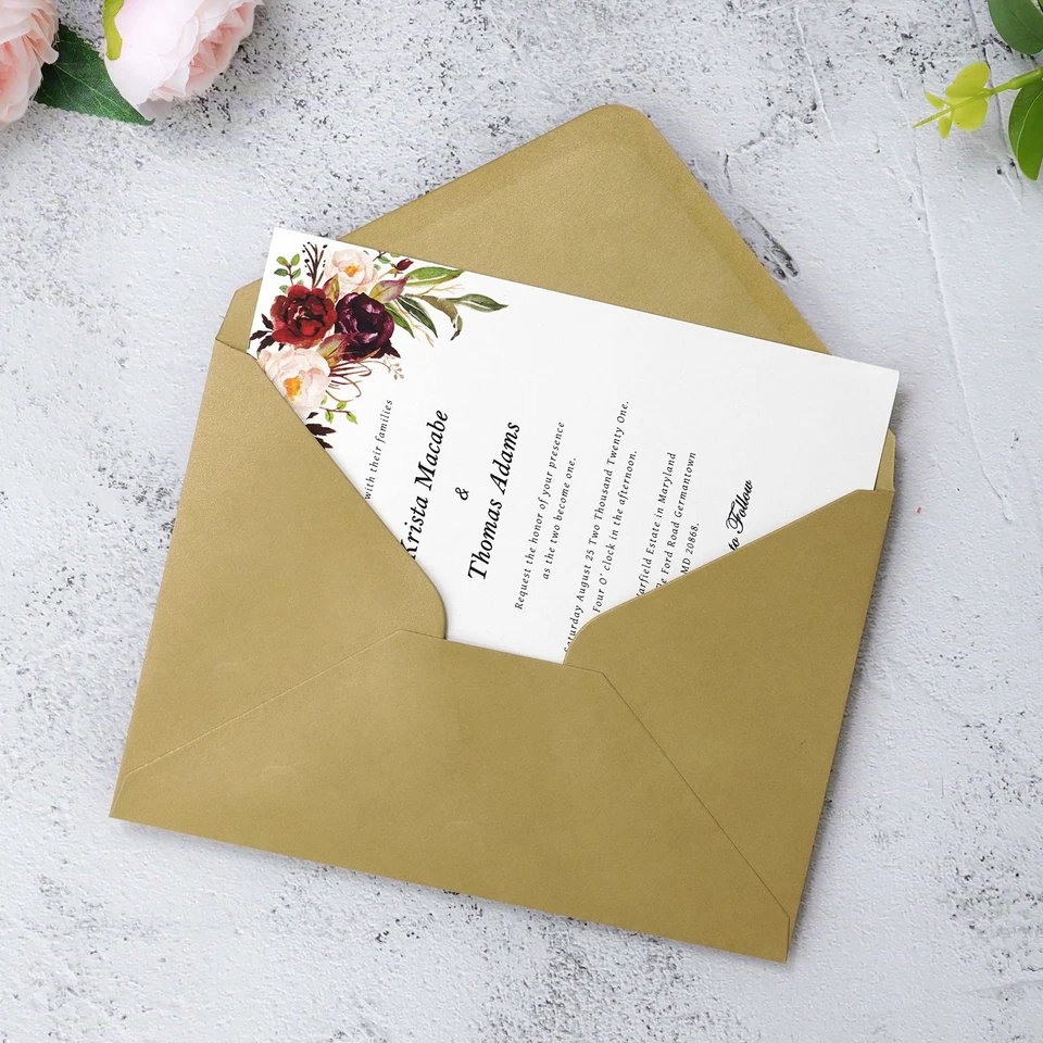 50 PACK A7 Envelopes, 5.25 x 7.5'' Dark Gold Shiny Envelopes For 5x7 Weddings... - Image 4 of 4