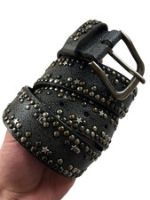 Vintage Studded Leather Belt Black Rock Star Rhinestone Y2K Punk Statement
