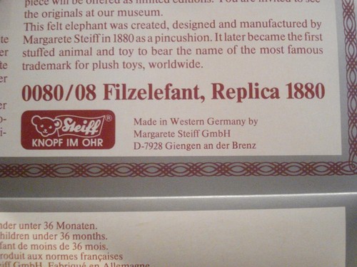VINTAGE 1984 STEIFF MUSEUM COLLECTION FILZ "ELEFANT" (1880 REPLIKA) - Bild 18 von 18