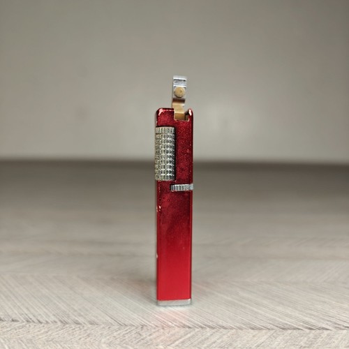 Encendedor de gas Shelley Japón de metal rojo plateado Starburst MCM sin probar como está - Imagen 2 de 7