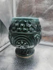 Hull Pottery VTG 5" Planter Dark Green W/Pale Top & Ornate Design Signed